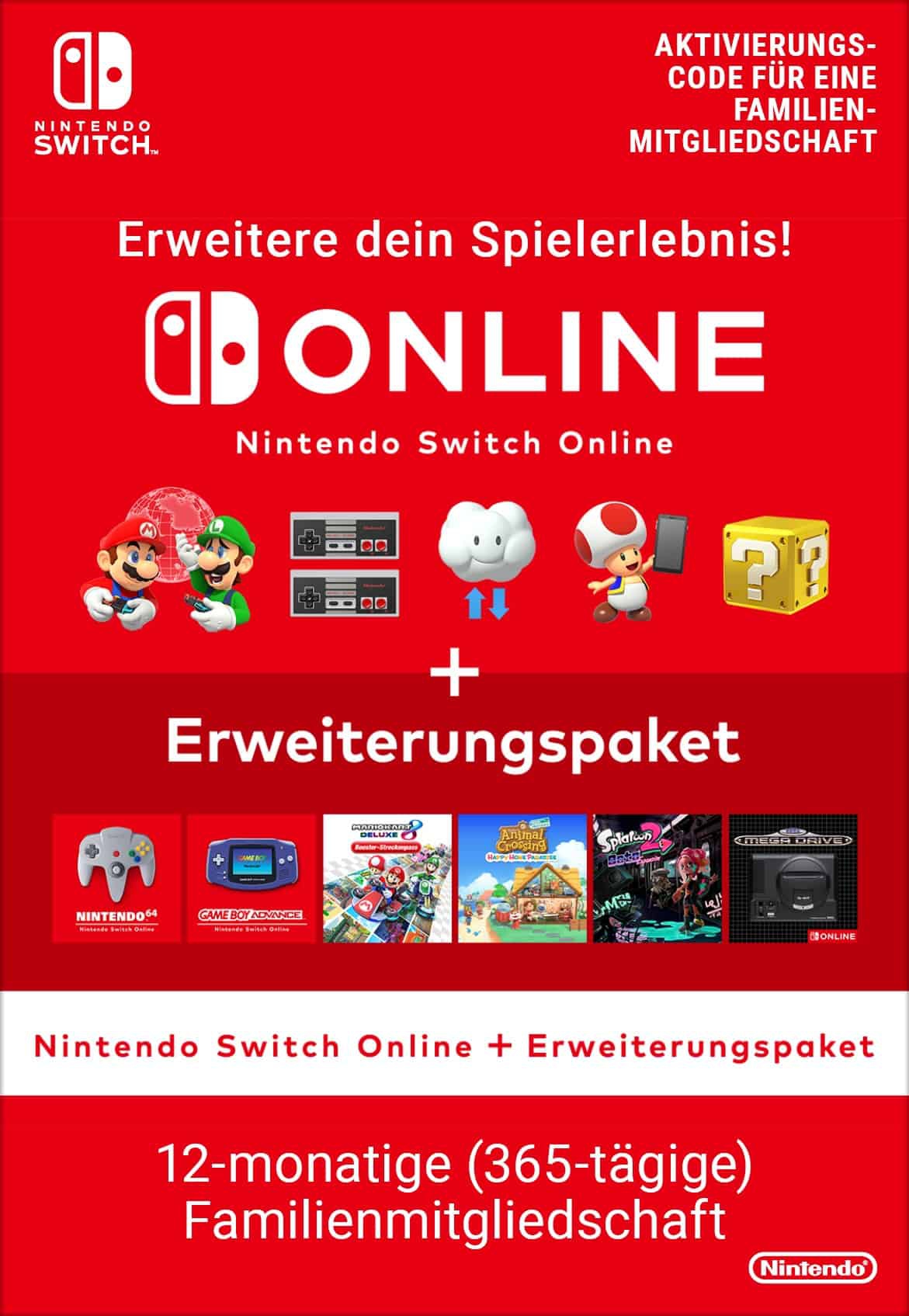 Cover Nintendo Switch Online Familienmitgliedschaft - 12 Monate + Erweiterungspaket