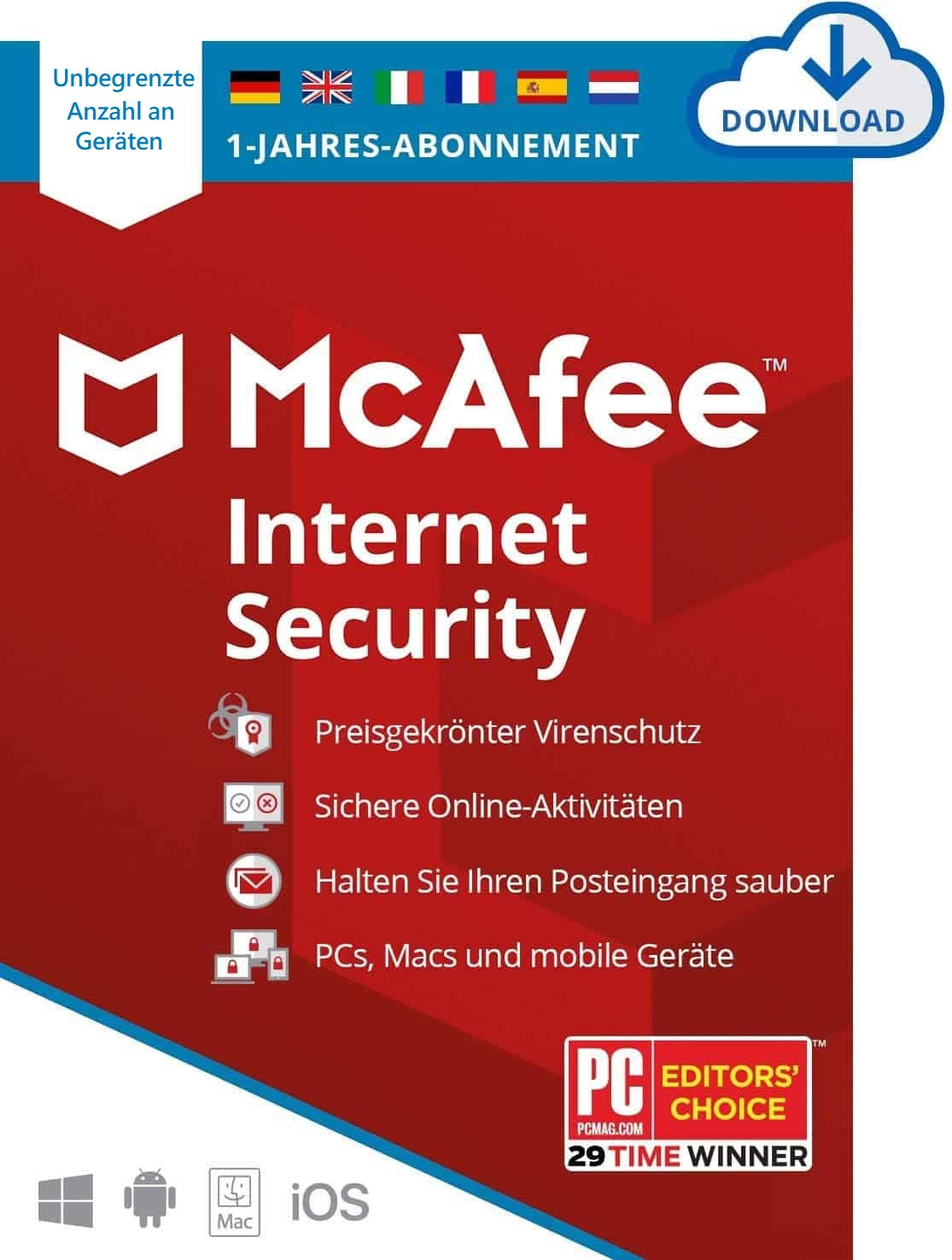 Cover McAfee Internet Security (1 Jahr) Unbegrenzte Zahl an Geräten